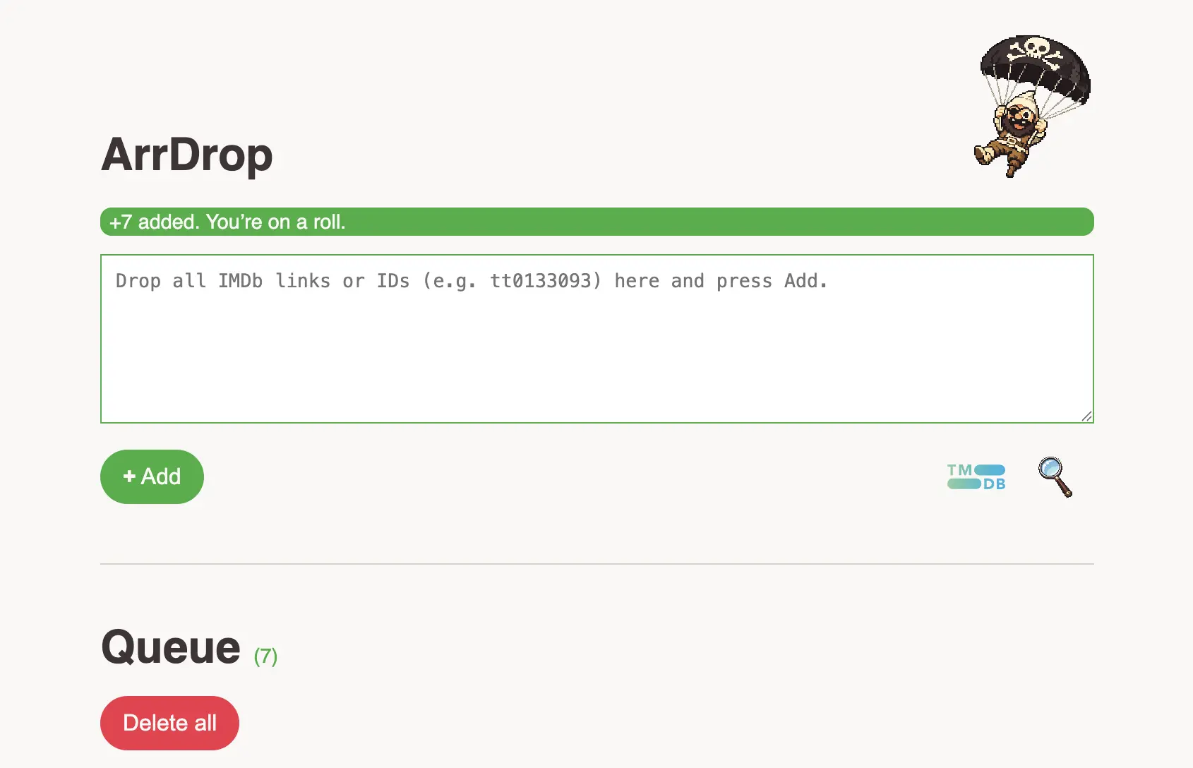 ArrDrop - private IMDB Queue for Radarr